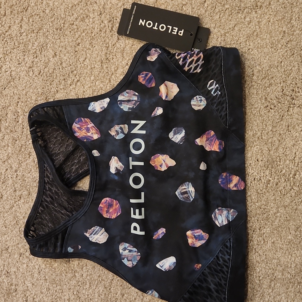 Peloton New Women's Blue Asteroid High Neck Mesh Back Sports Bra Large szL